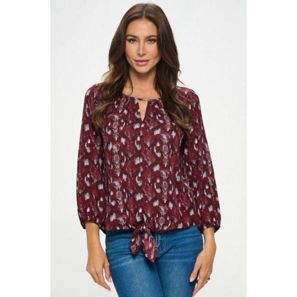 NEW West Kei Women XS Veronica Tie Front Blouse Indie Boho Hippie Snake Print
